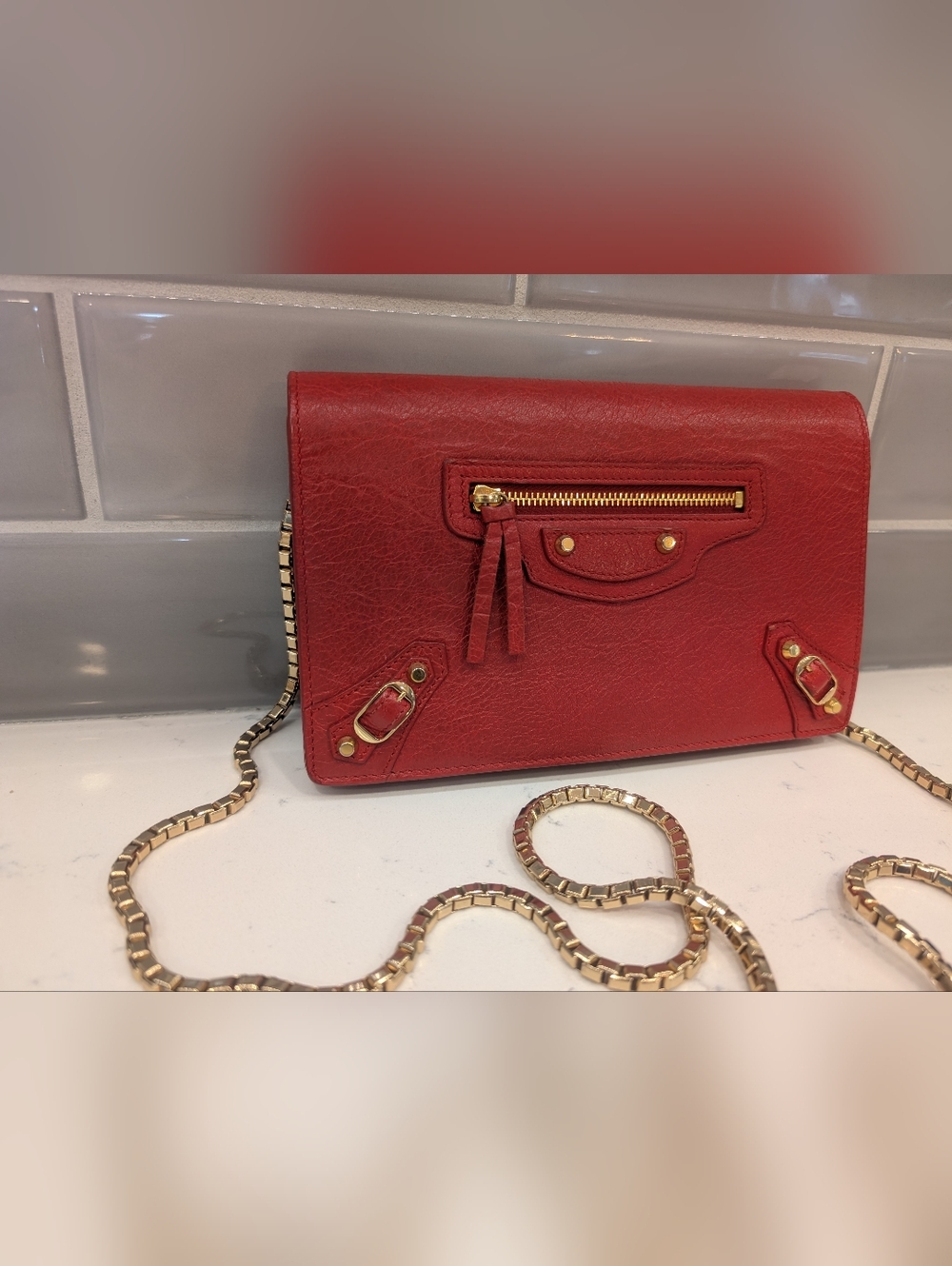 Balenciaga Agneau Red Leather Crossbody - Wallet On Chain - Picture 2 of 14